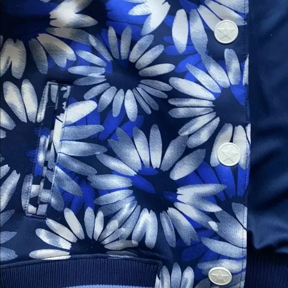 New Tommy Hilfiger Girl Blue Floral PrintBaseball Jacket Bomber Size M 8-10